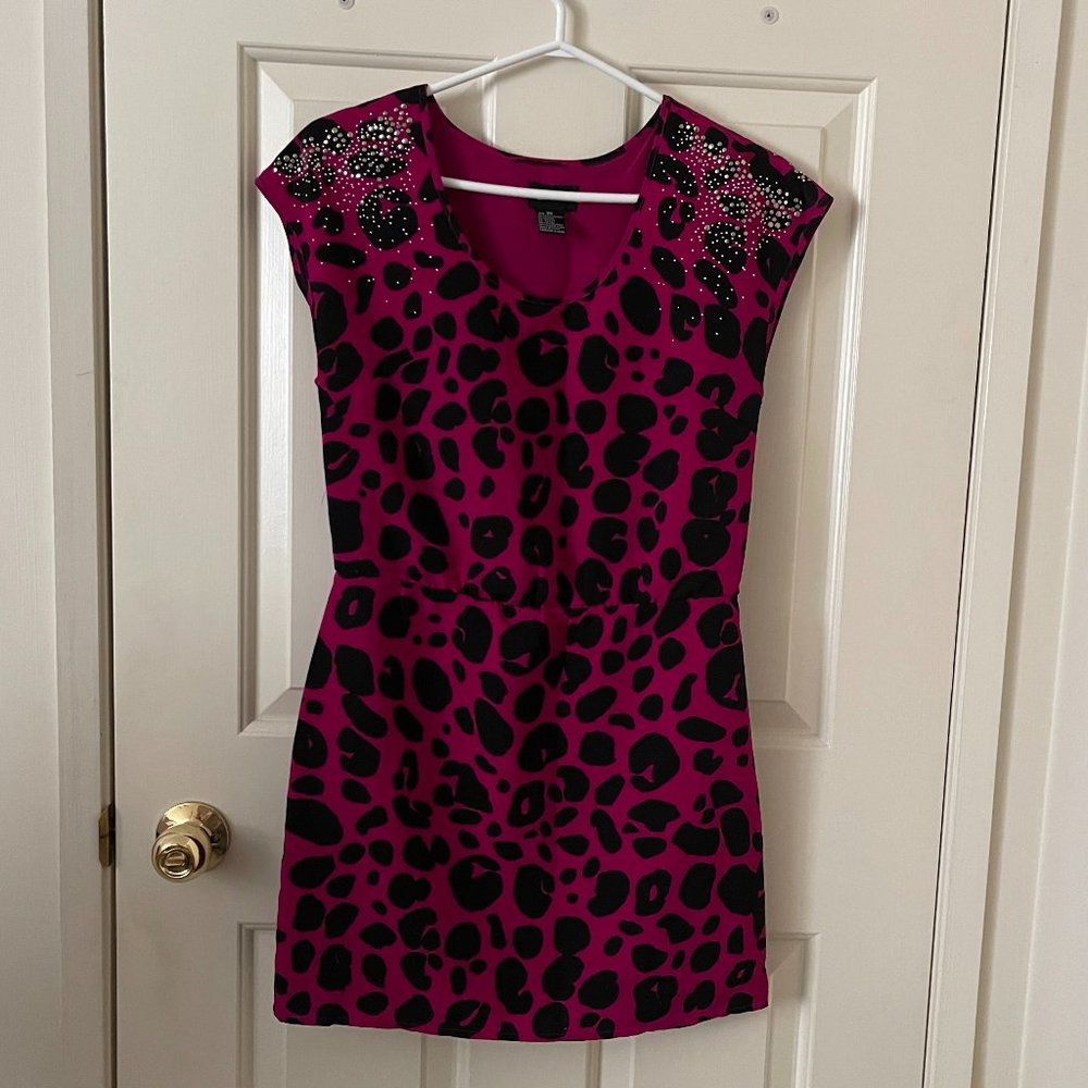 Central Park West Pink Dress Leopard Print Size XS